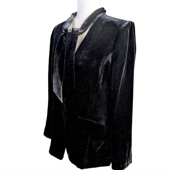 FRAME Denim Velvet Tie Jacket Black Silk Blend Blazer Size 8 EUC $660   F321 - Picture 5 of 12